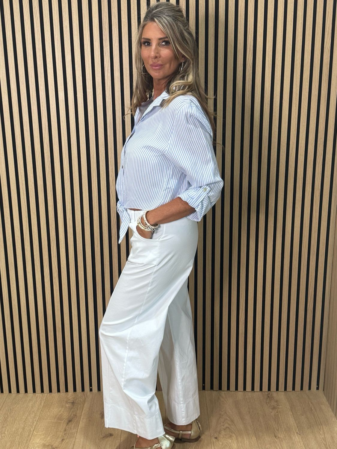 Wide Leg Canvas Trousers - White