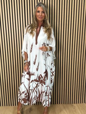 Botanical Print Kaftan - Brown