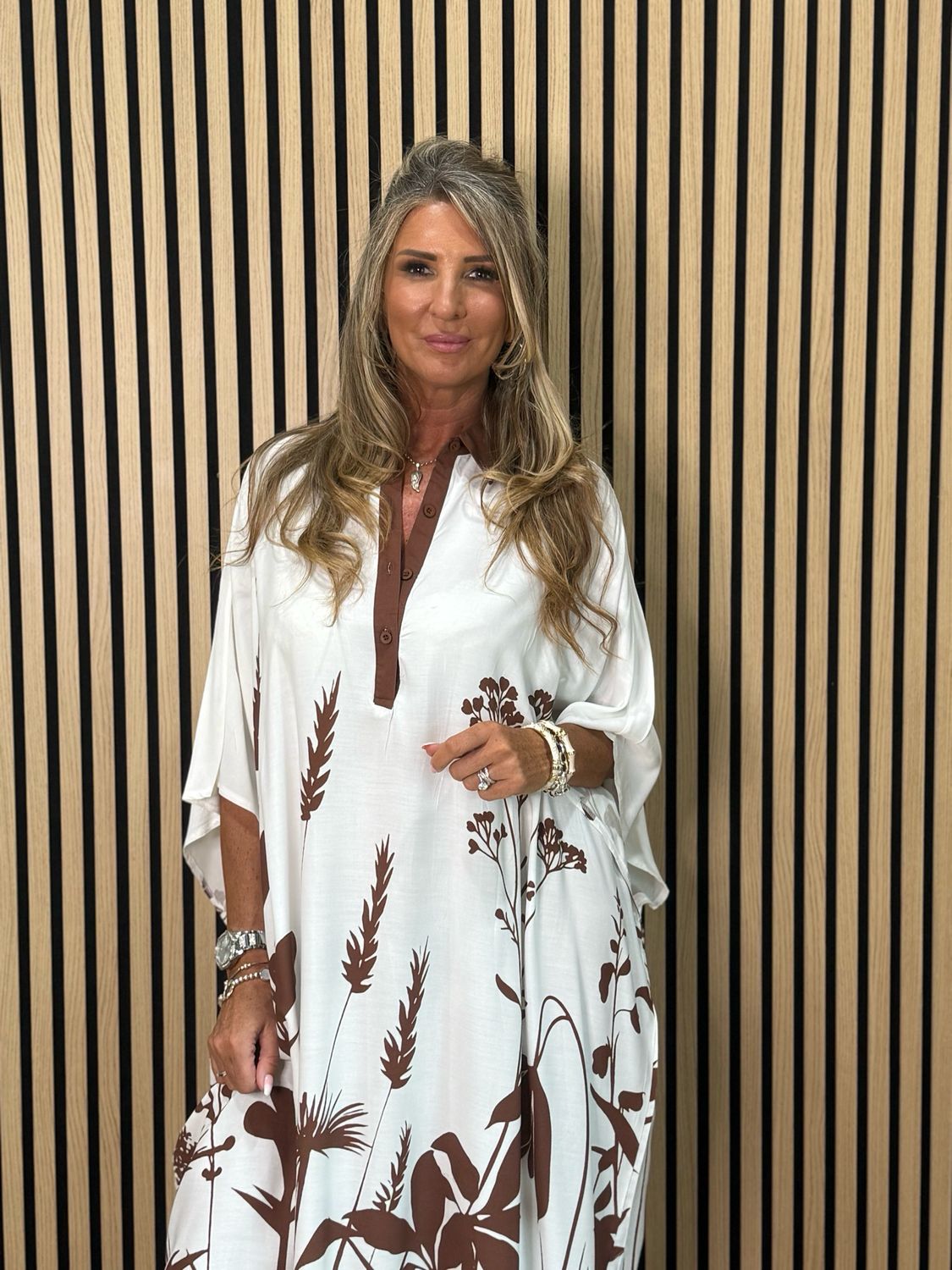 Botanical Print Kaftan - Brown