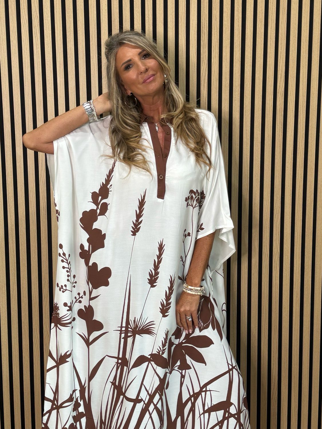 Botanical Print Kaftan - Brown