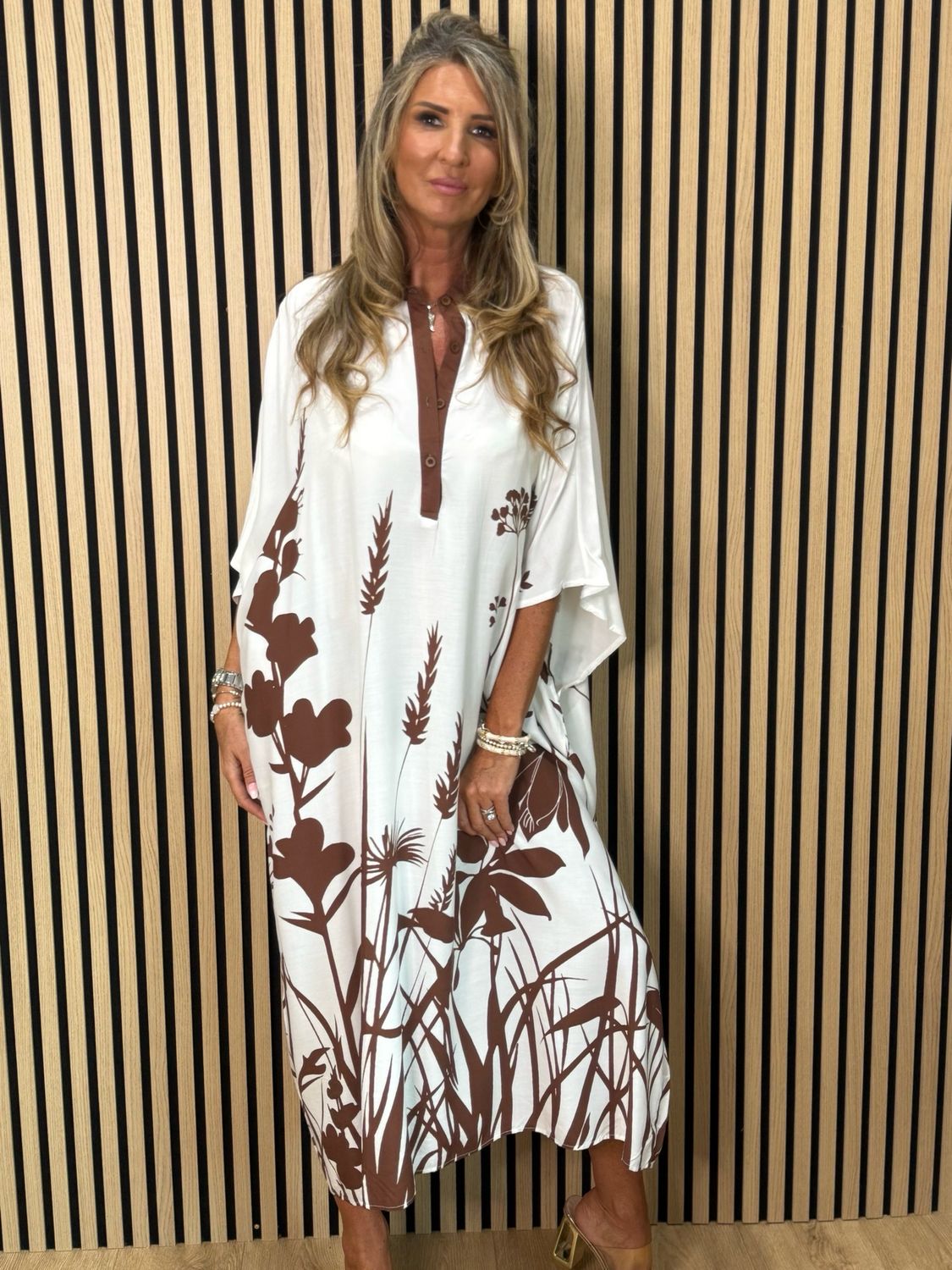 Botanical Print Kaftan - Brown