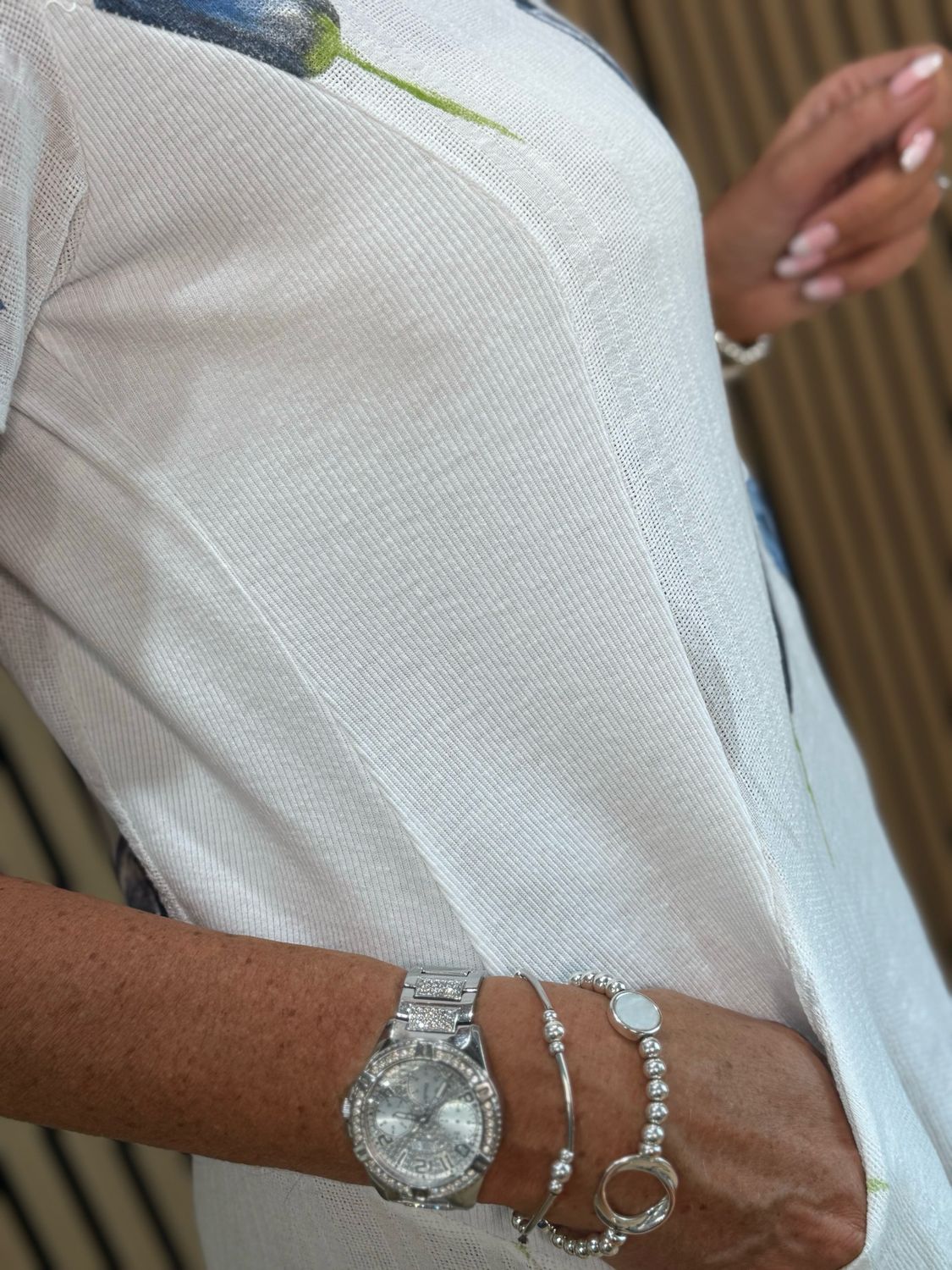 Tulip Print Stretch Dress - White