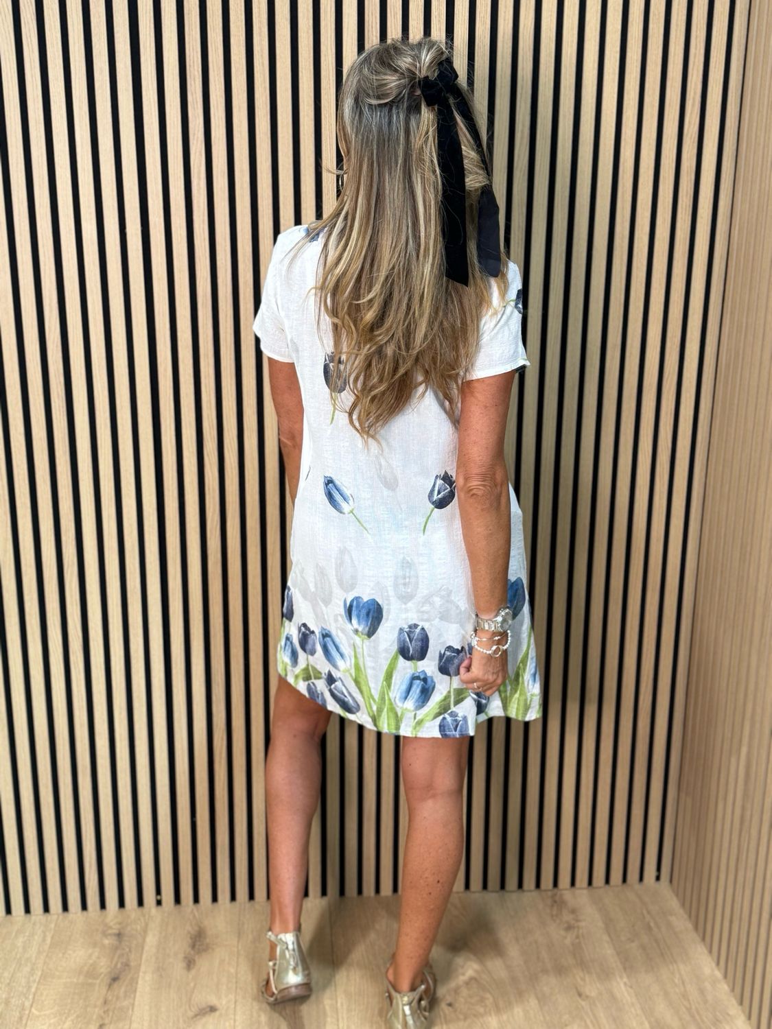 Tulip Print Stretch Dress - White