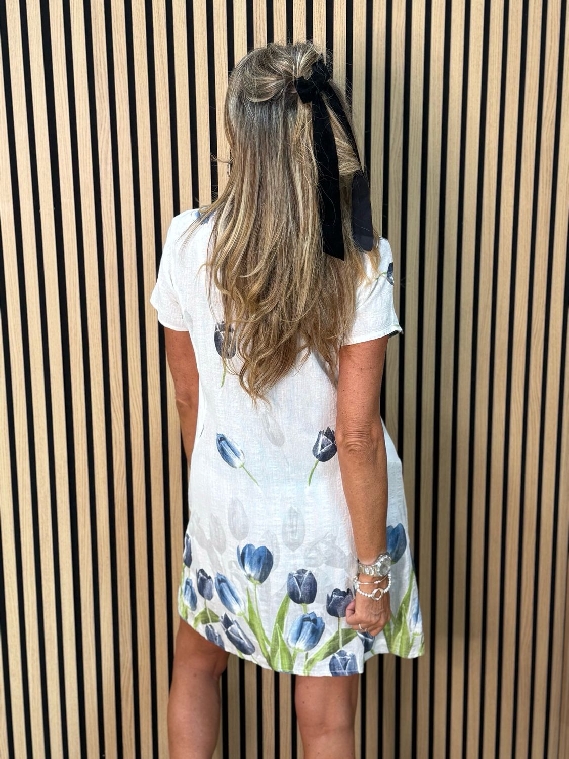 Tulip Print Stretch Dress - White