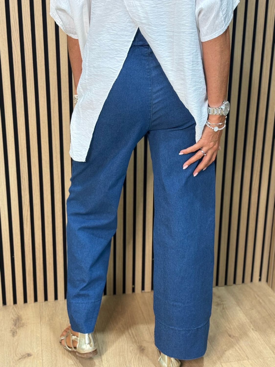 Wide Leg Stretch Jeans - Light Denim