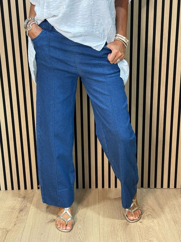 Wide Leg Stretch Jeans - Light Denim