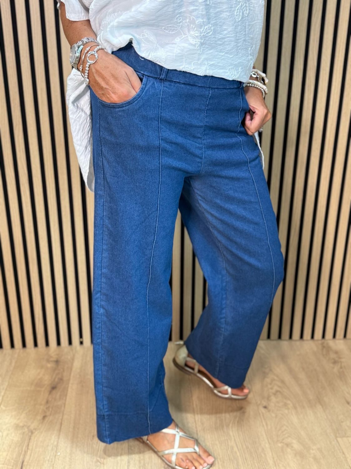 Wide Leg Stretch Jeans - Light Denim
