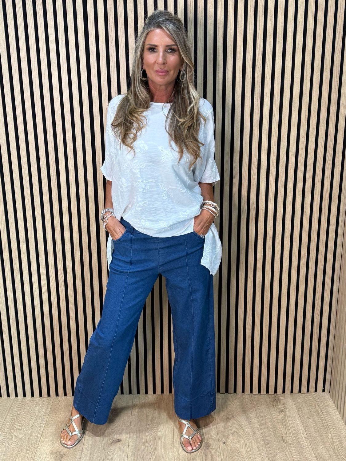 Wide Leg Stretch Jeans - Light Denim