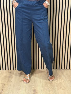 Wide Leg Canvas Trousers - Navy