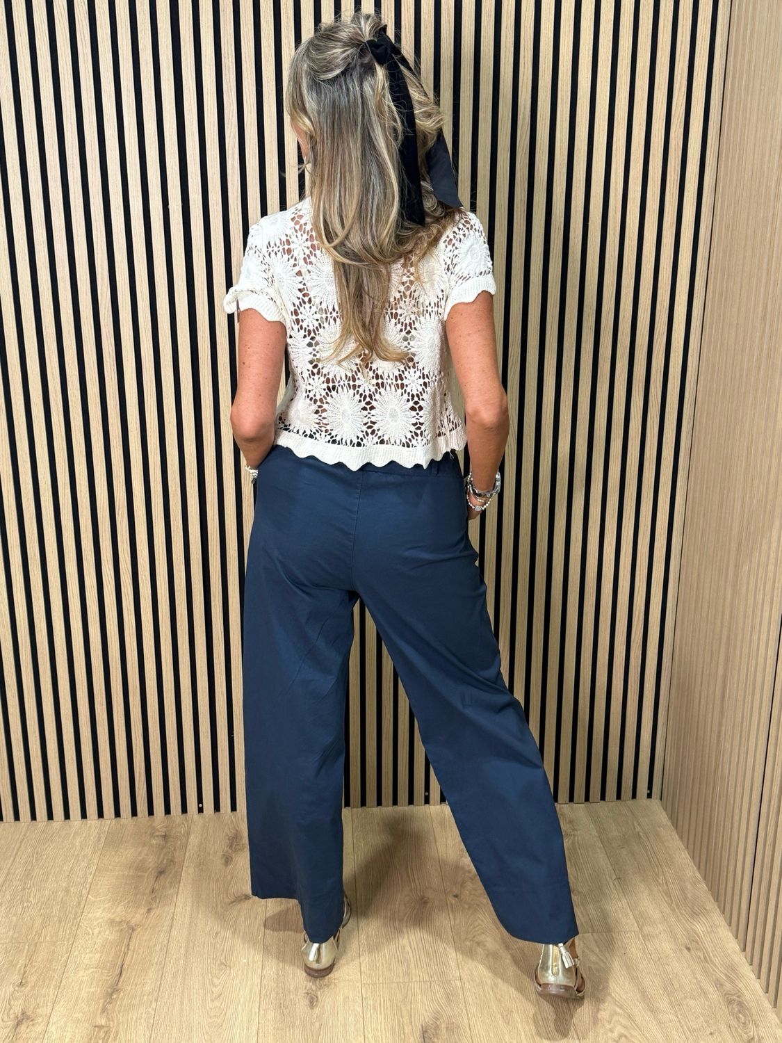 Wide Leg Canvas Trousers - Navy