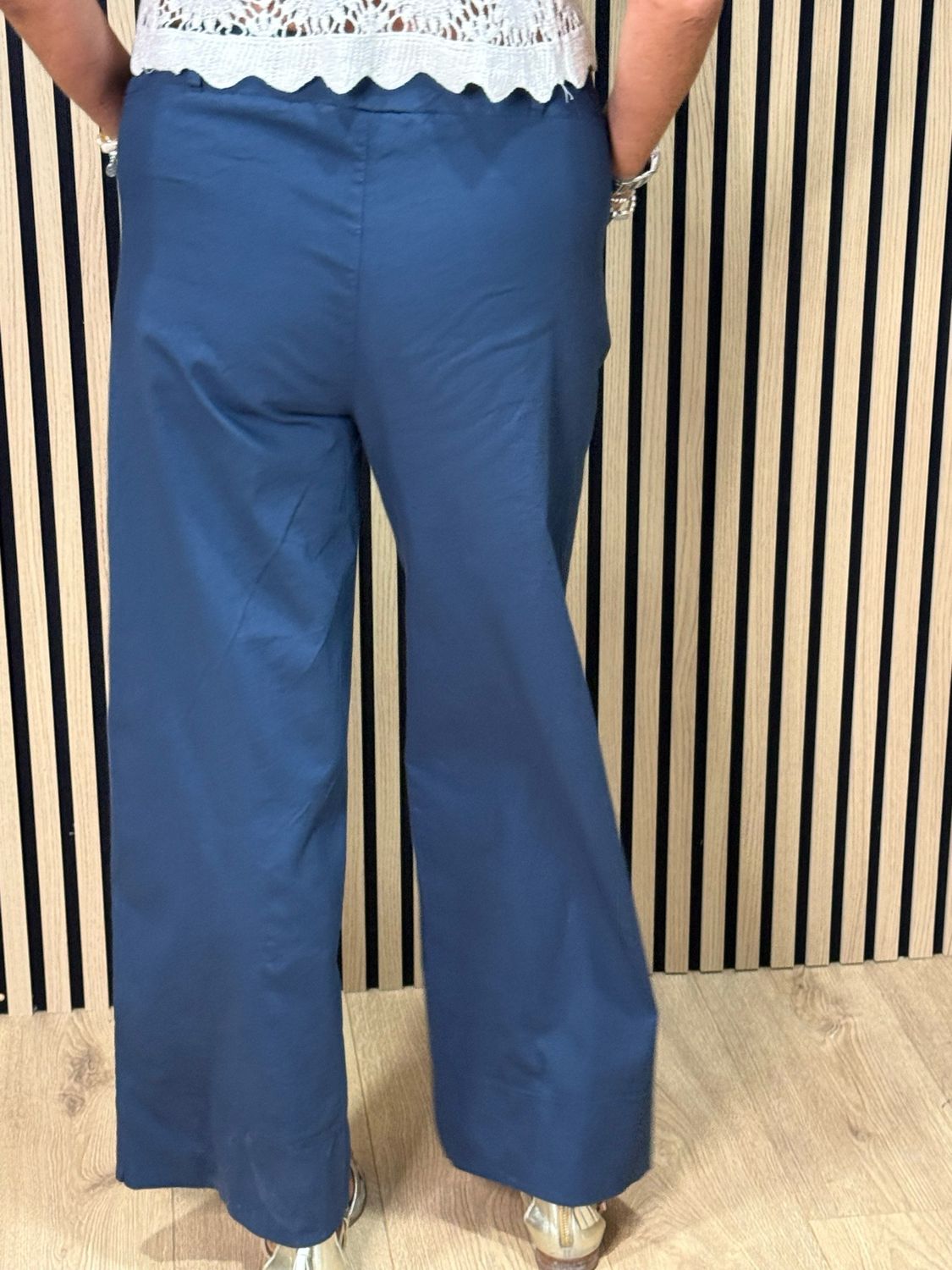 Wide Leg Canvas Trousers - Navy