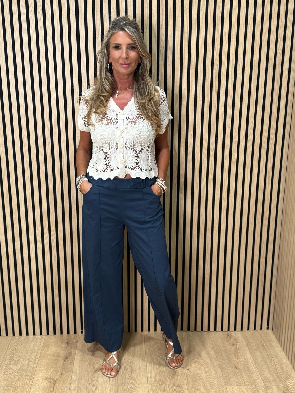 Wide Leg Canvas Trousers - Navy