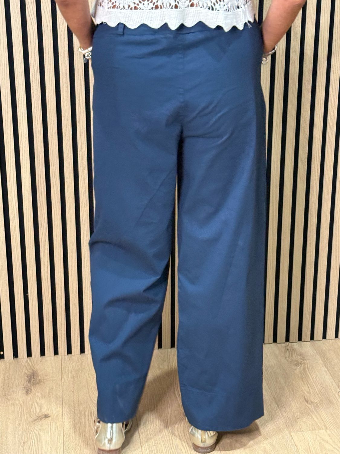 Wide Leg Canvas Trousers - Navy