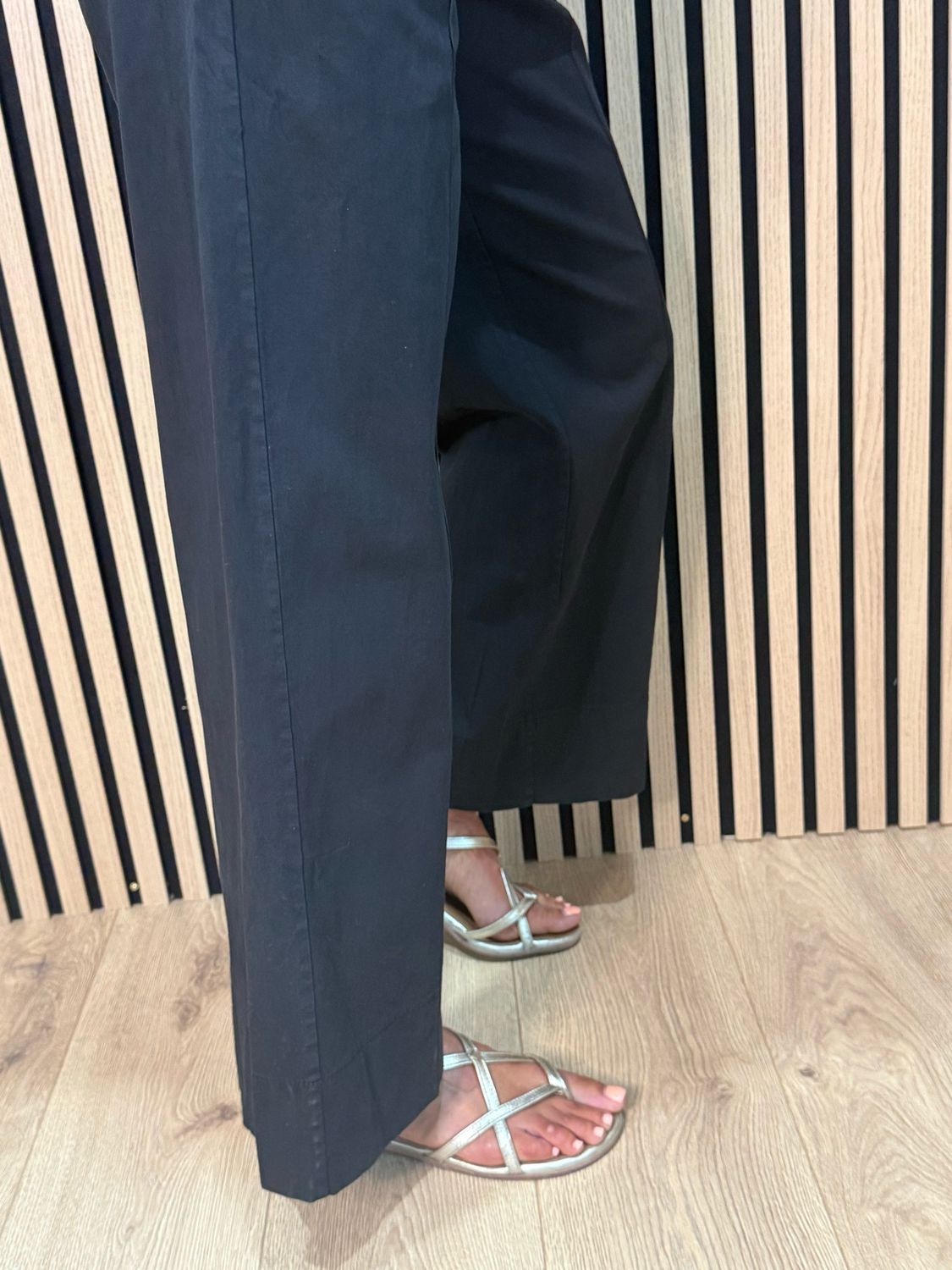 Wide Leg Canvas Trousers - Black