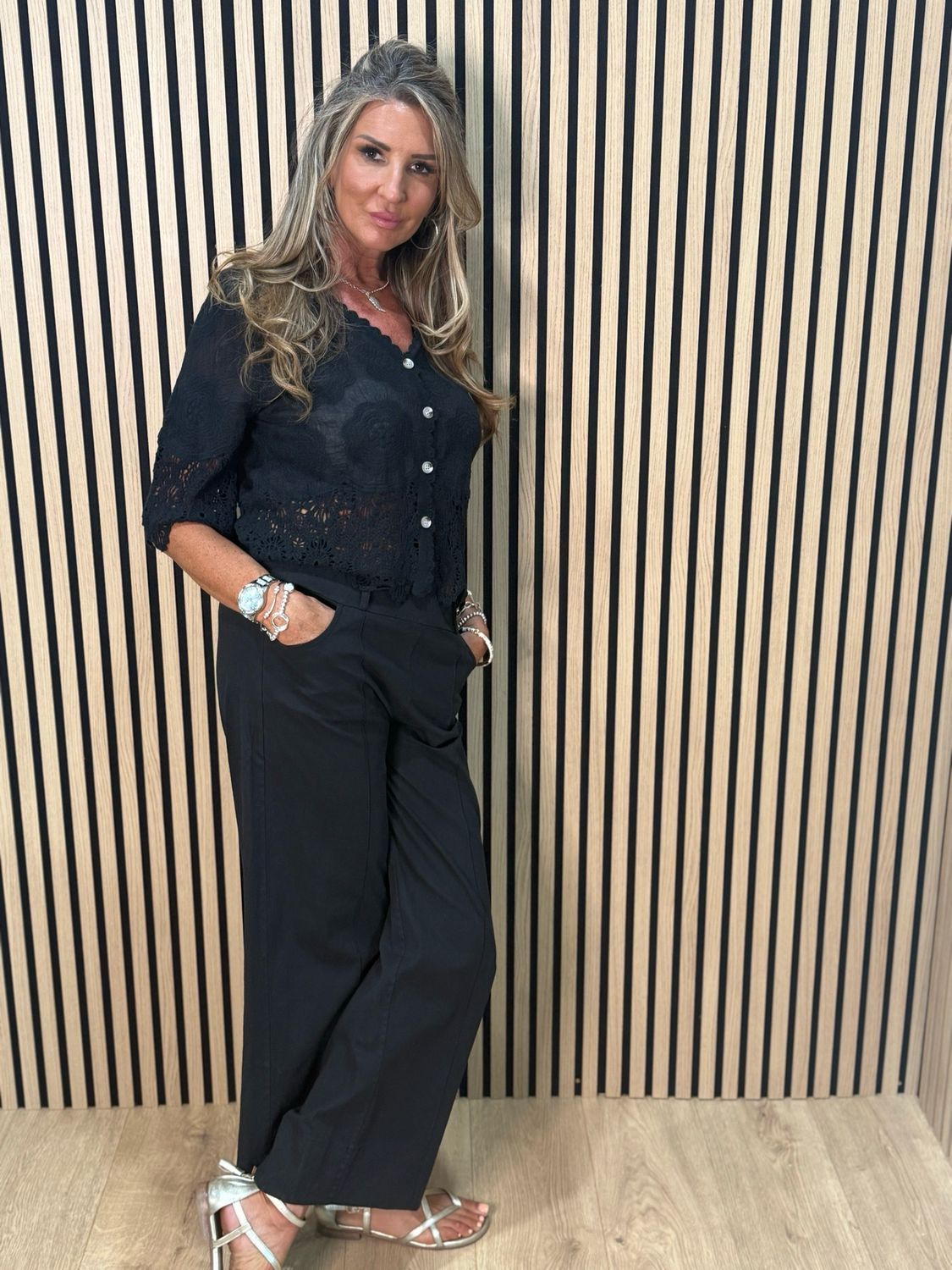 Wide Leg Canvas Trousers - Black