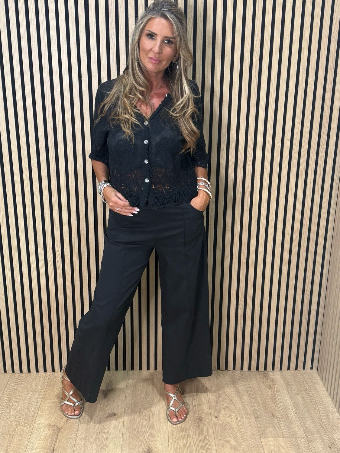 Wide Leg Canvas Trousers - Black