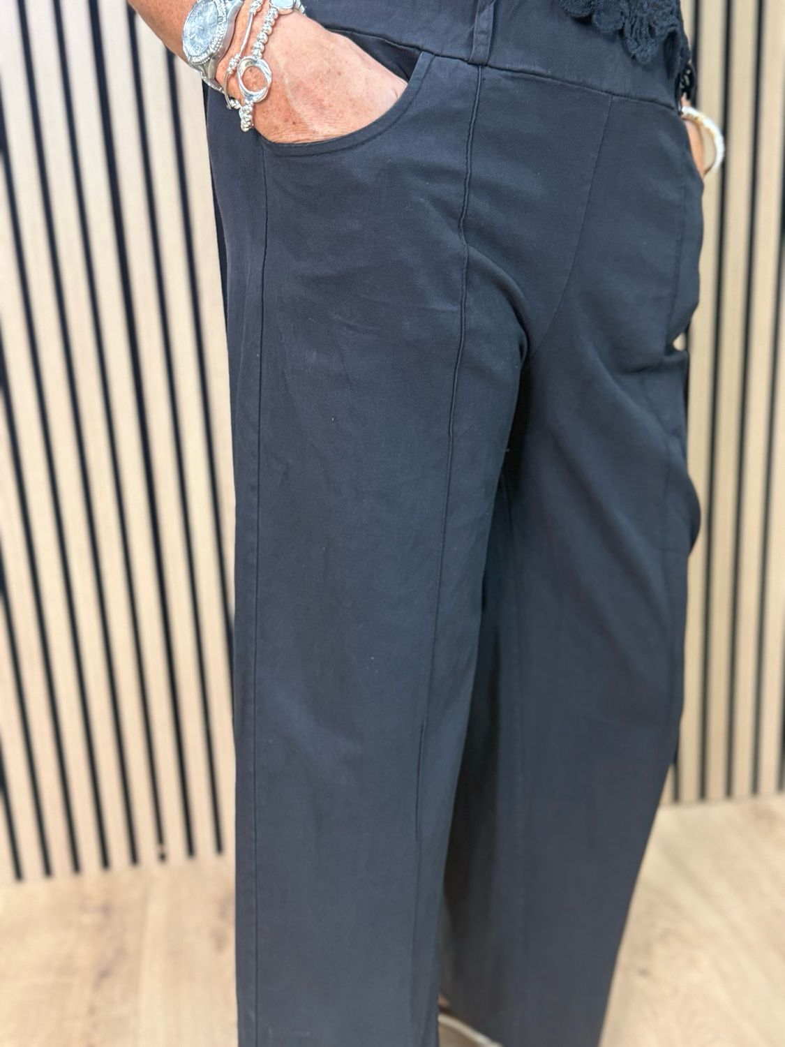 Wide Leg Canvas Trousers - Black