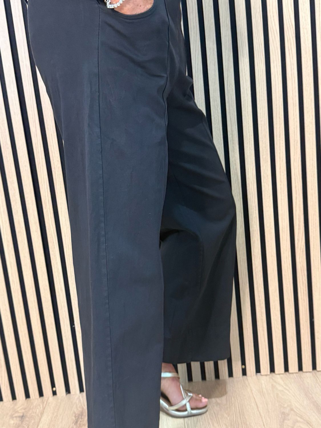 Wide Leg Canvas Trousers - Black