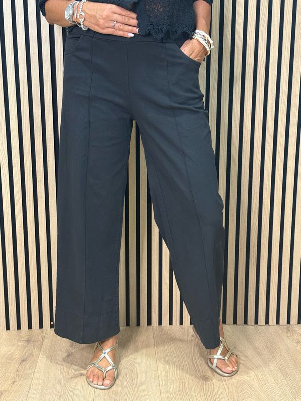 Wide Leg Canvas Trousers - Black