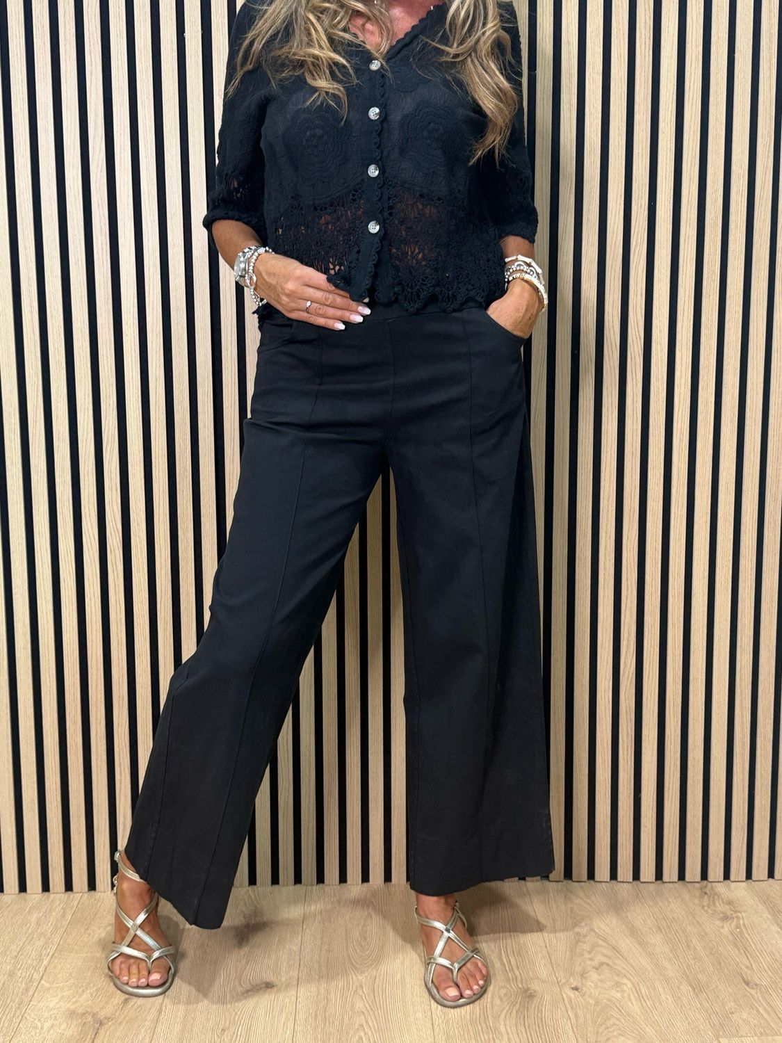 Wide Leg Canvas Trousers - Black