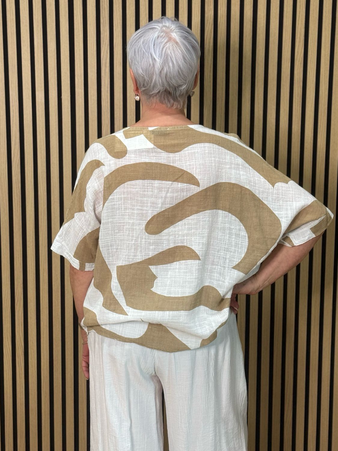 Abstract Print Cotton Top - Taupe