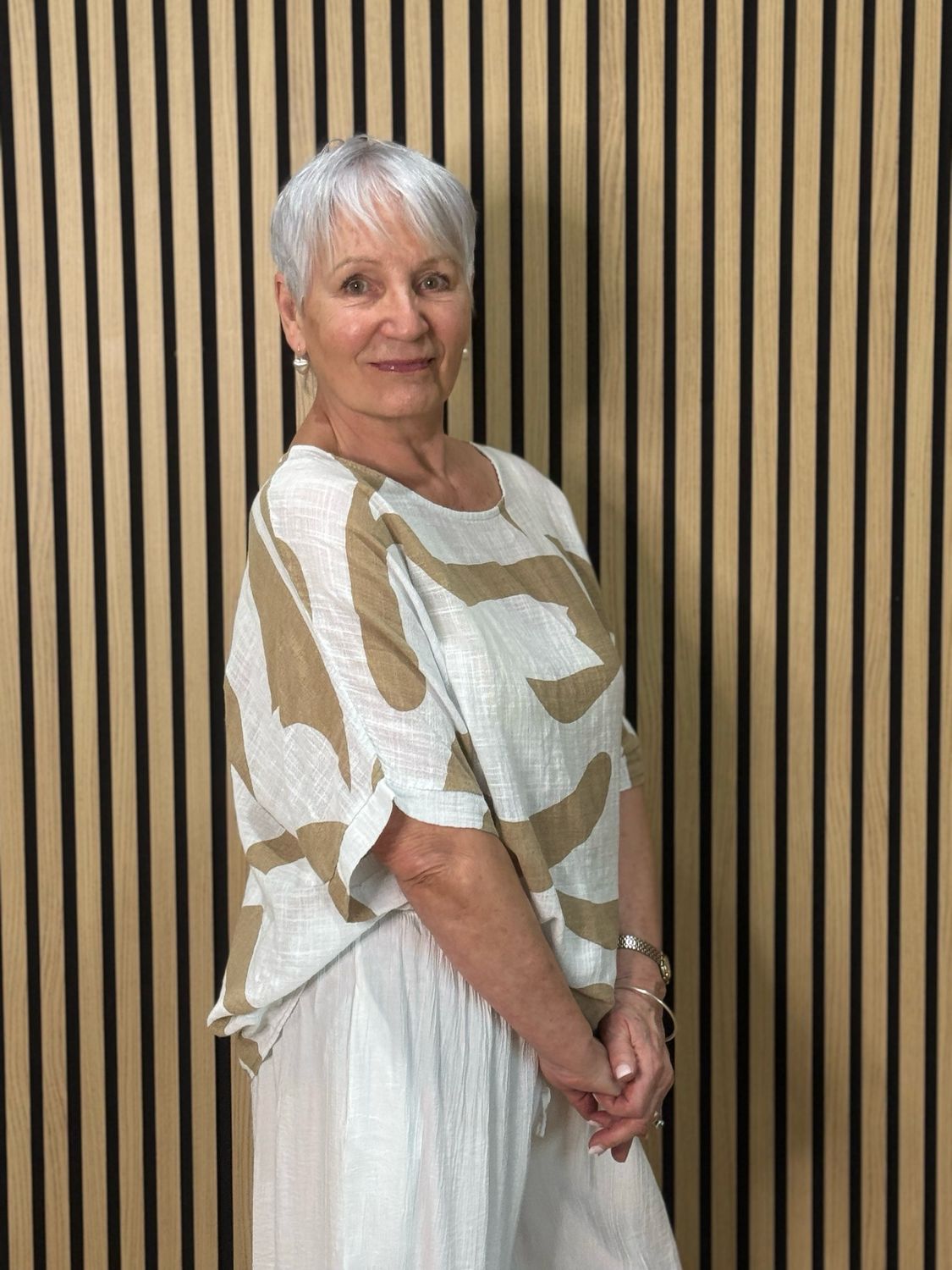 Abstract Print Cotton Top - Taupe