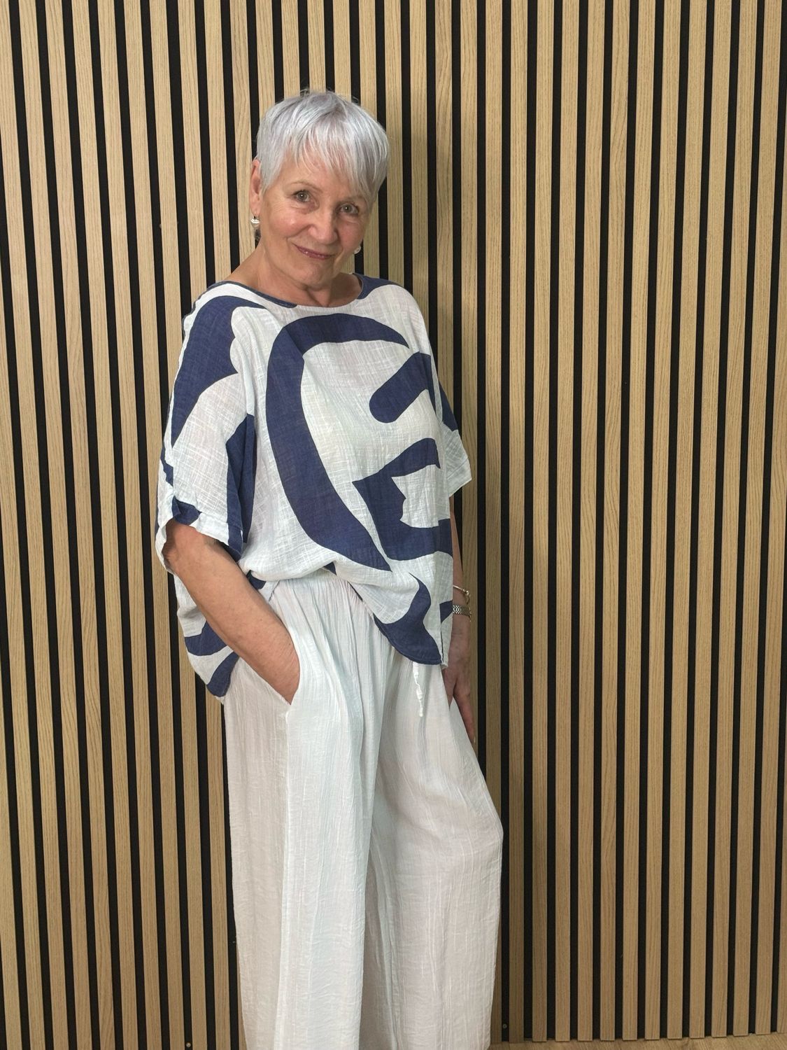 Abstract Print Cotton Top - Navy