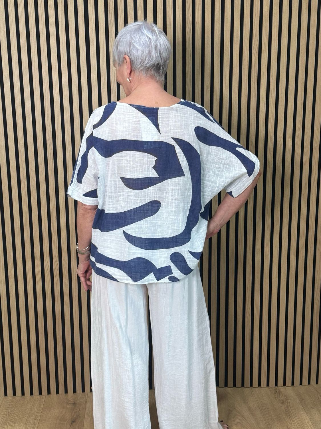 Abstract Print Cotton Top - Navy