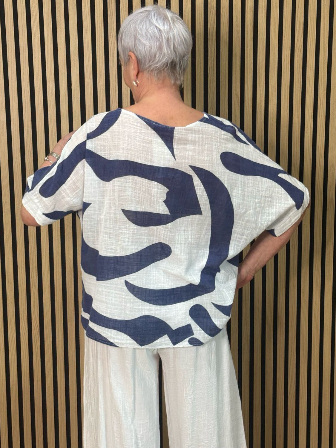 Abstract Print Cotton Top - Navy