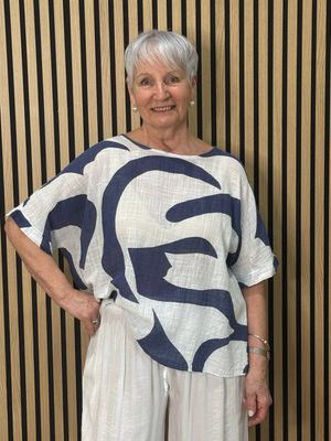 Abstract Print Cotton Top - Navy