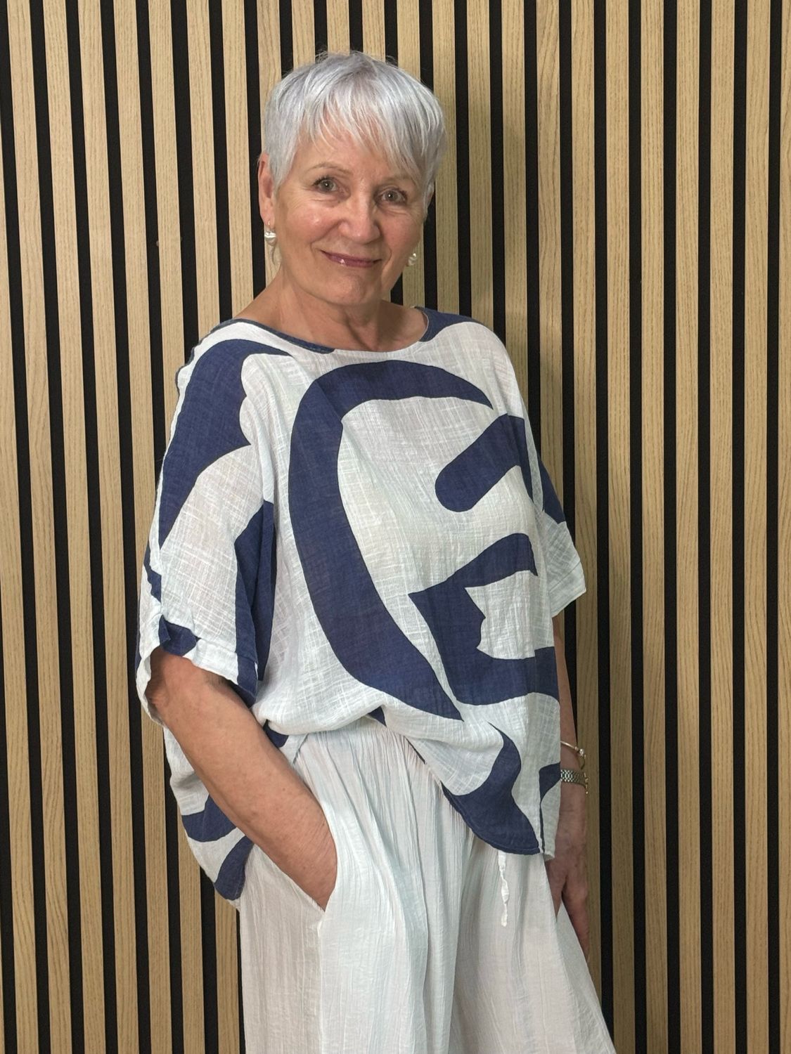 Abstract Print Cotton Top - Navy