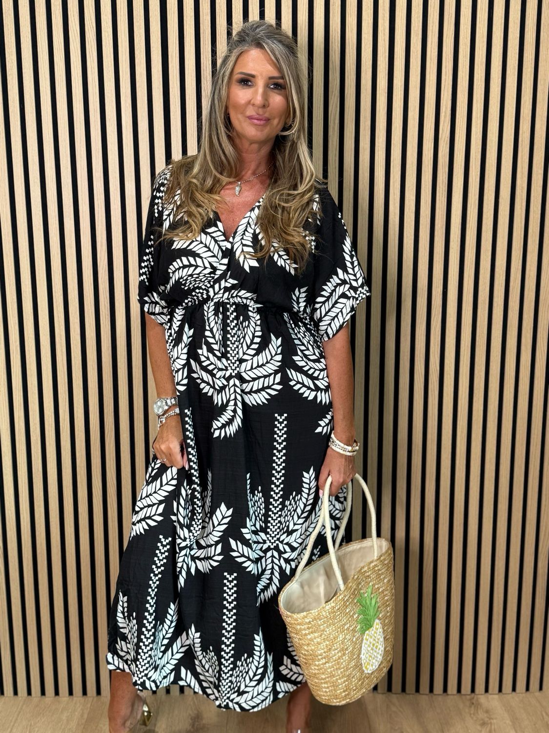 Floaty Midi Dress - Black/White