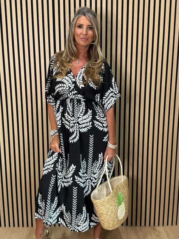 Floaty Midi Dress - Black/White