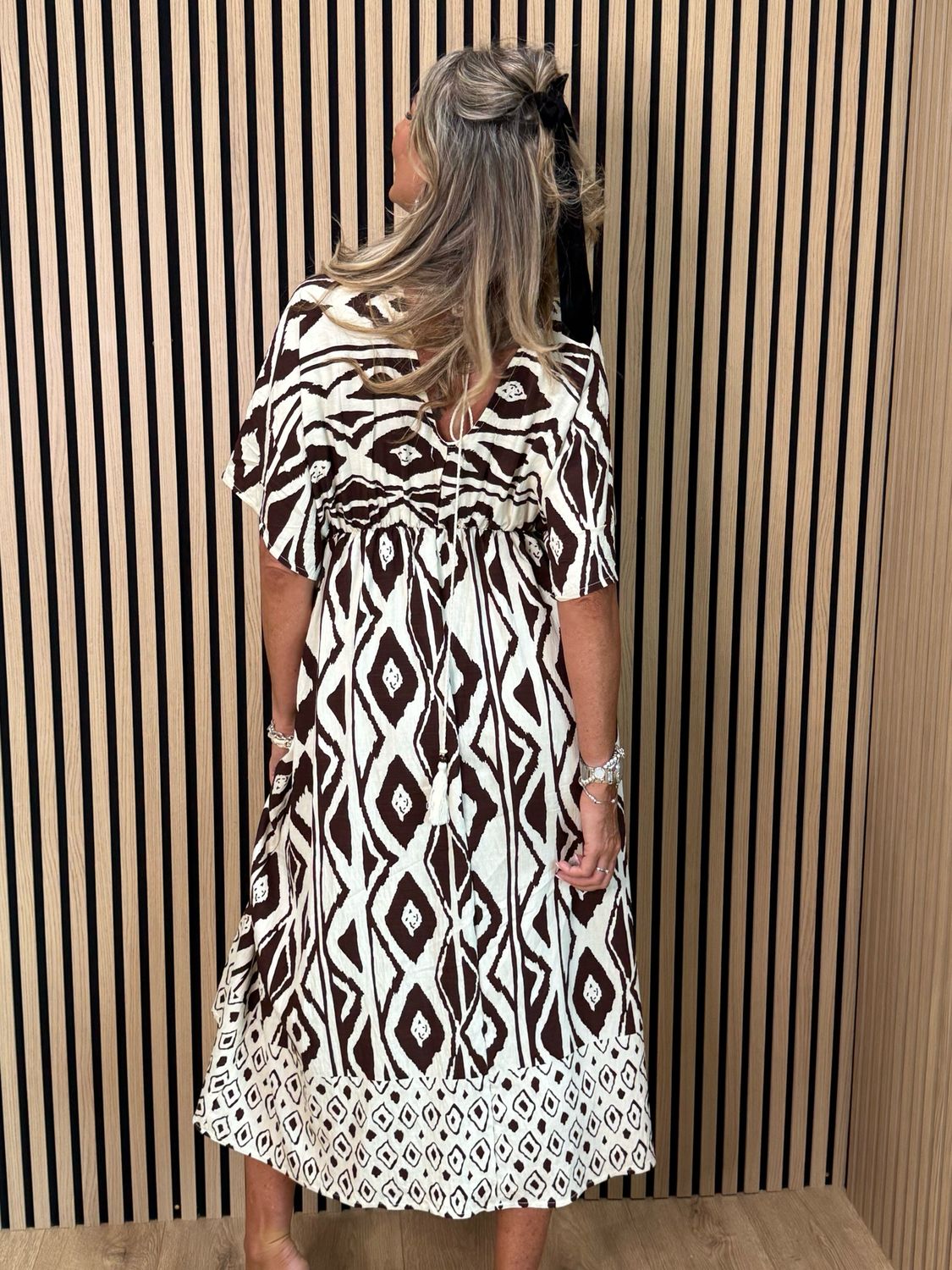 Floaty Midi Dress - Cream/Brown