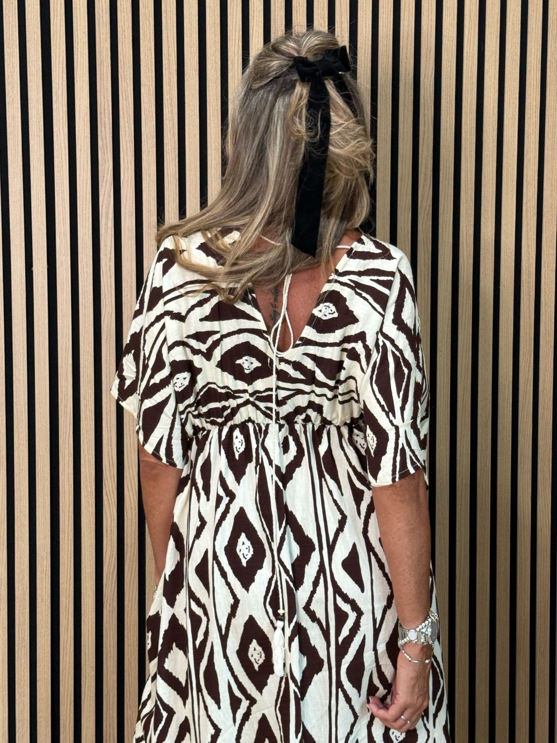 Floaty Midi Dress - Cream/Brown