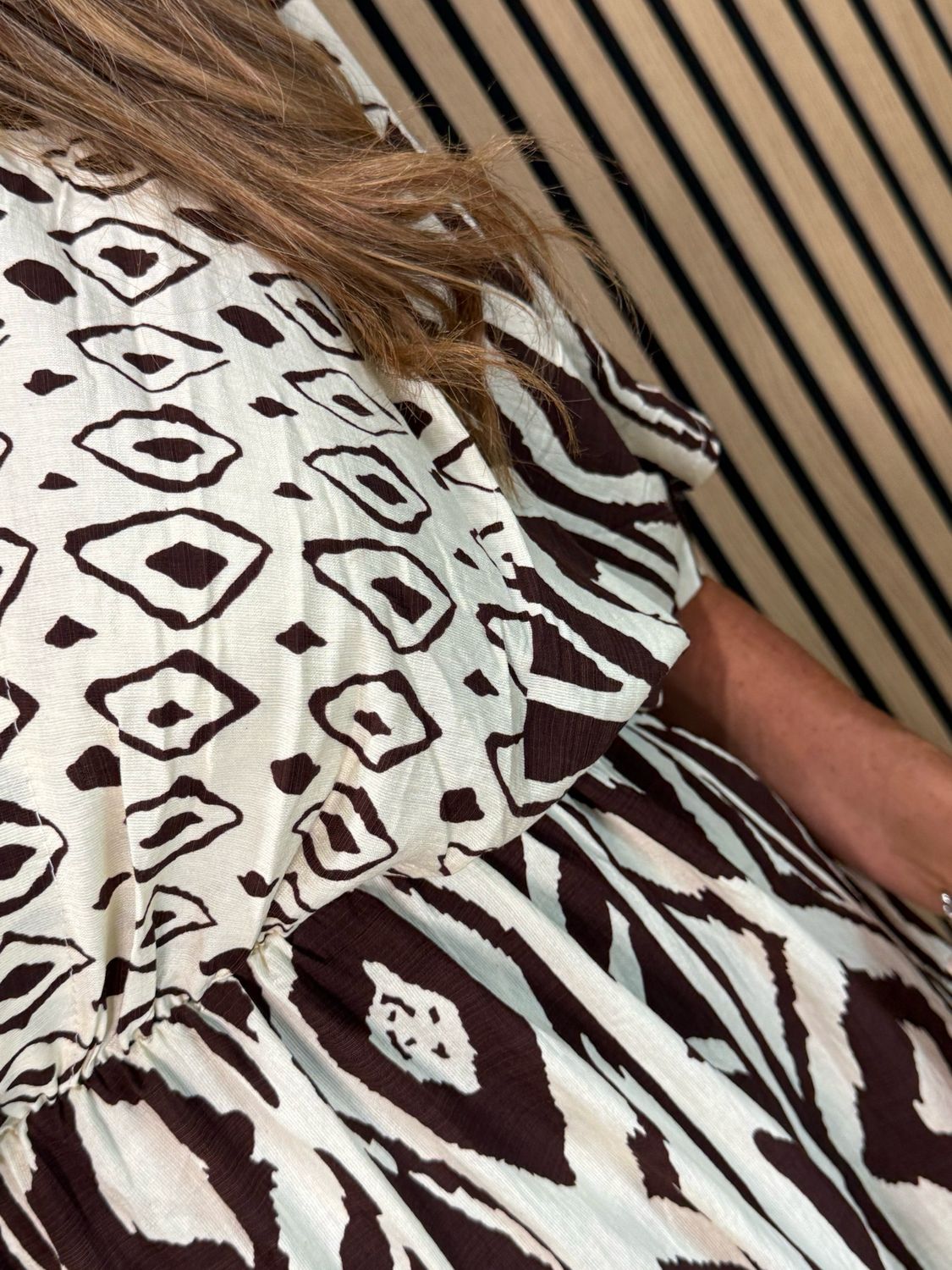 Floaty Midi Dress - Cream/Brown