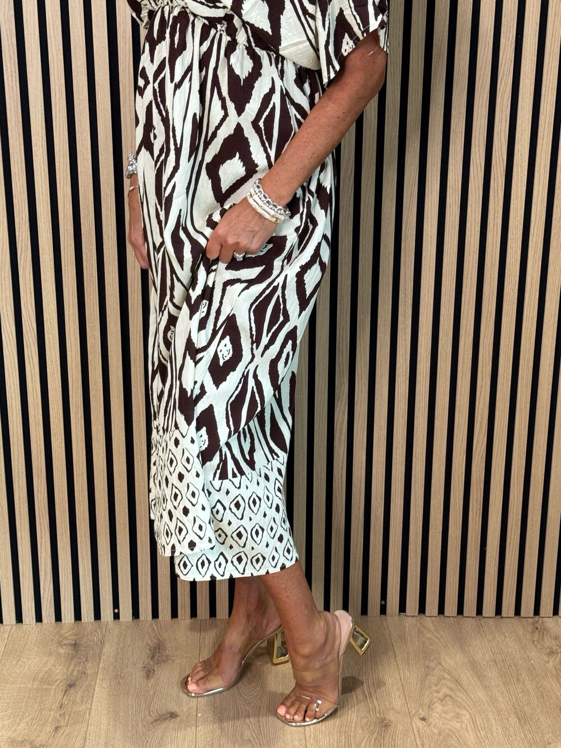 Floaty Midi Dress - Cream/Brown