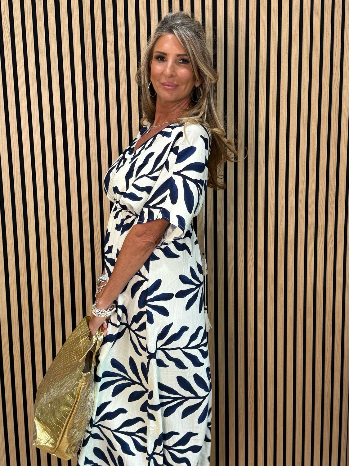 Floaty Midi Dress - Off White/Navy