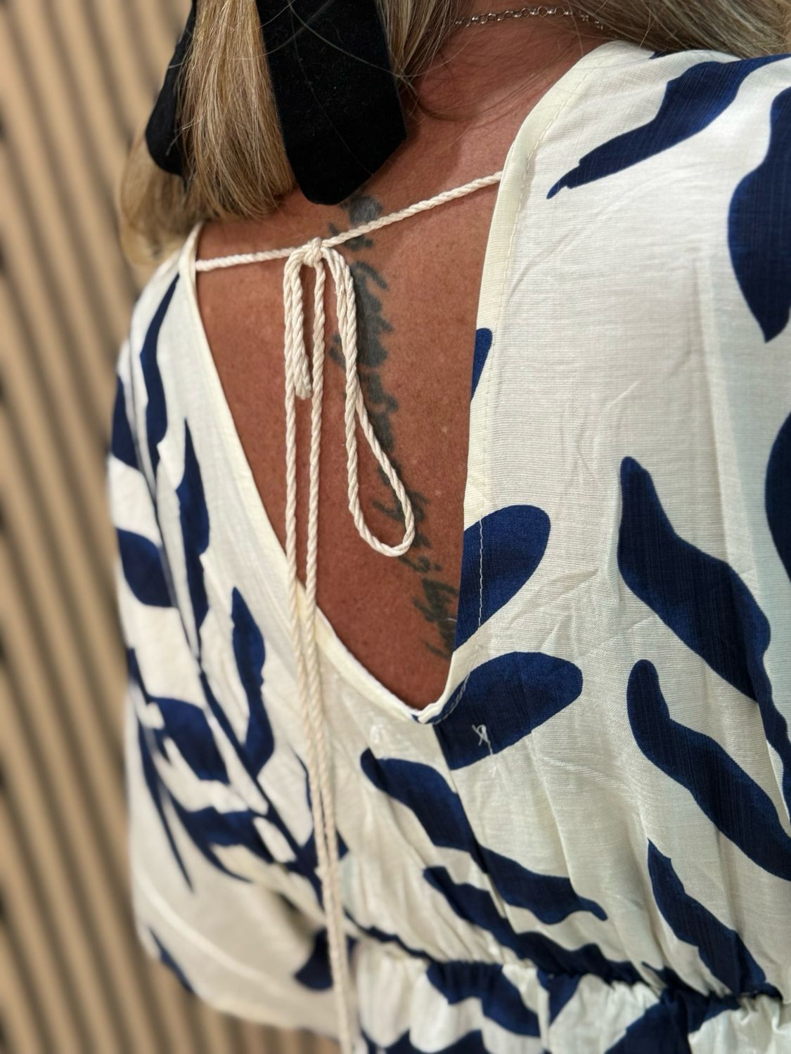 Floaty Midi Dress - Off White/Navy