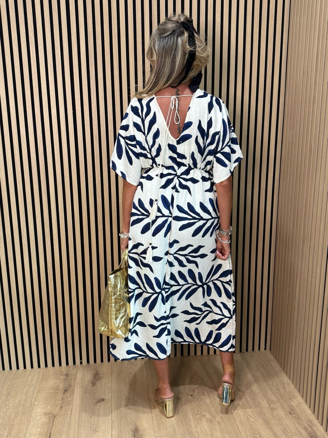 Floaty Midi Dress - Off White/Navy