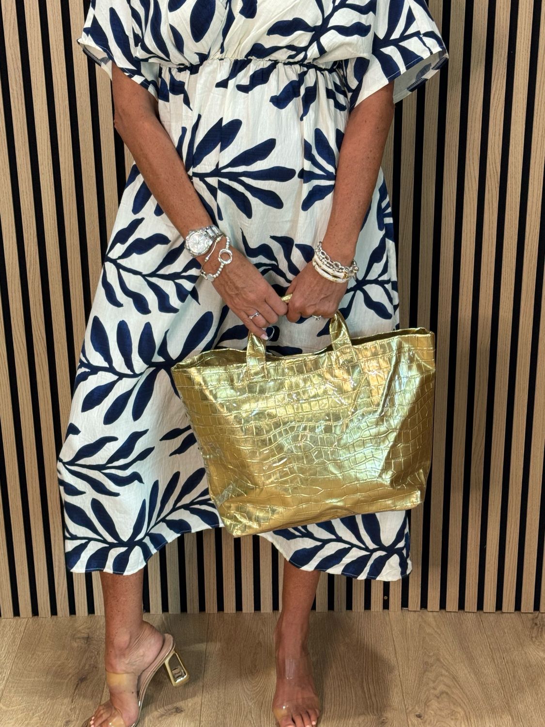 Floaty Midi Dress - Off White/Navy