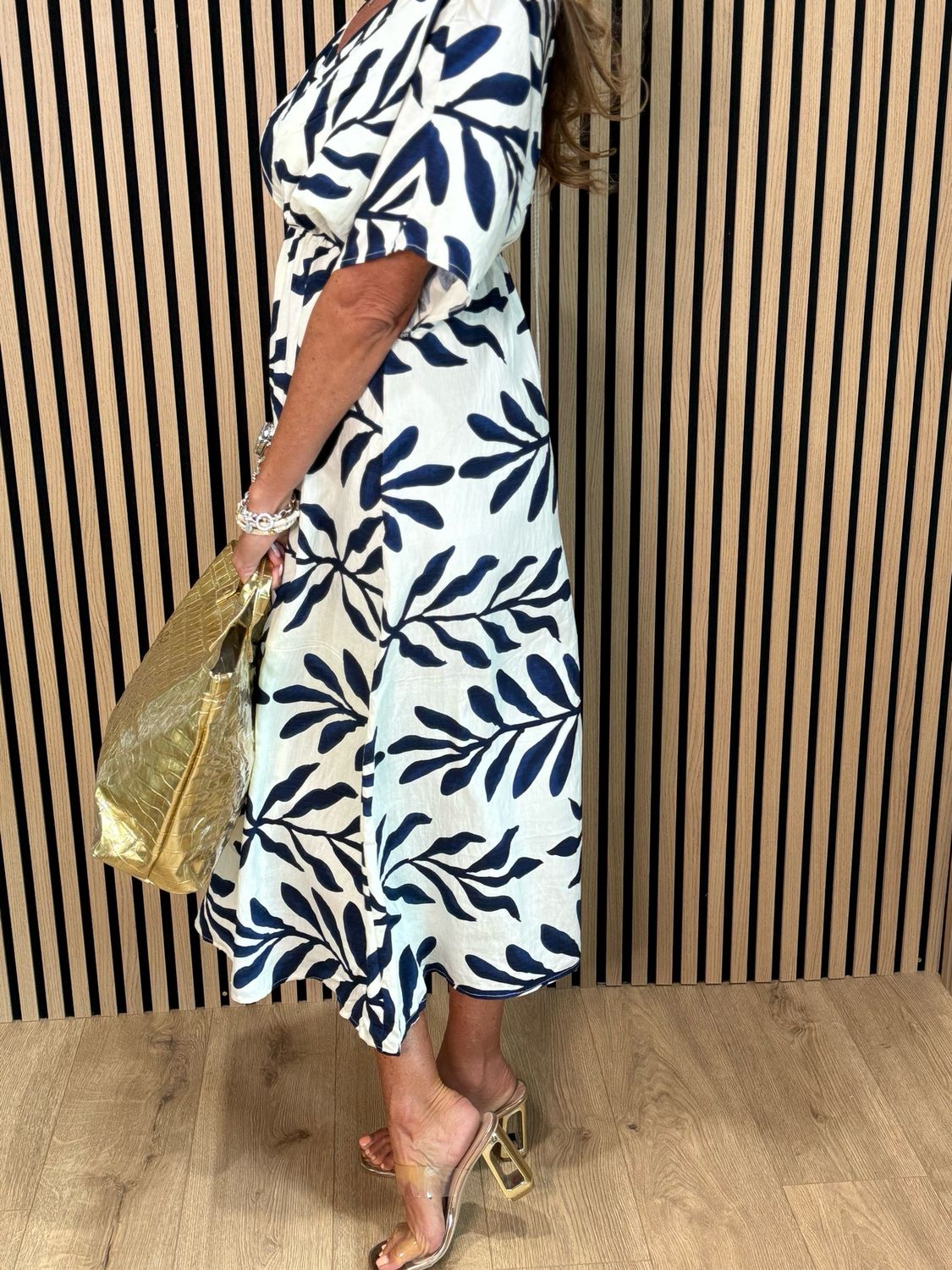 Floaty Midi Dress - Off White/Navy