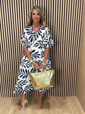 Floaty Midi Dress - Off White/Navy