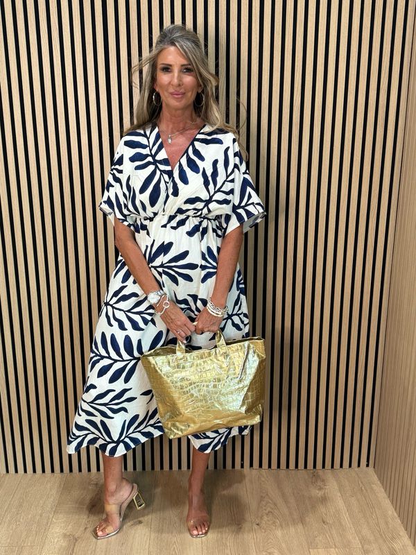 Floaty Midi Dress - Off White/Navy