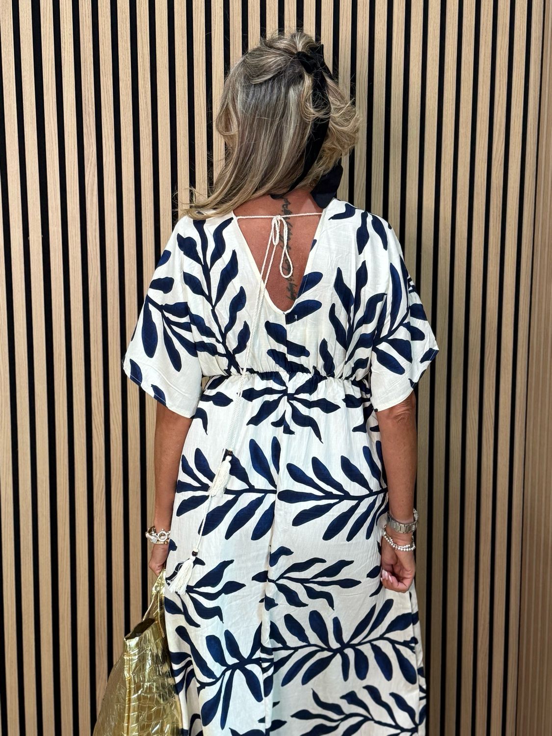 Floaty Midi Dress - Off White/Navy