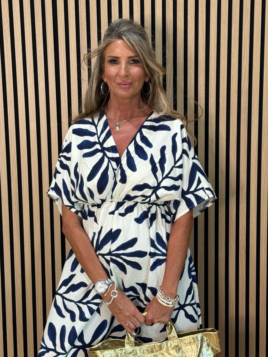 Floaty Midi Dress - Off White/Navy