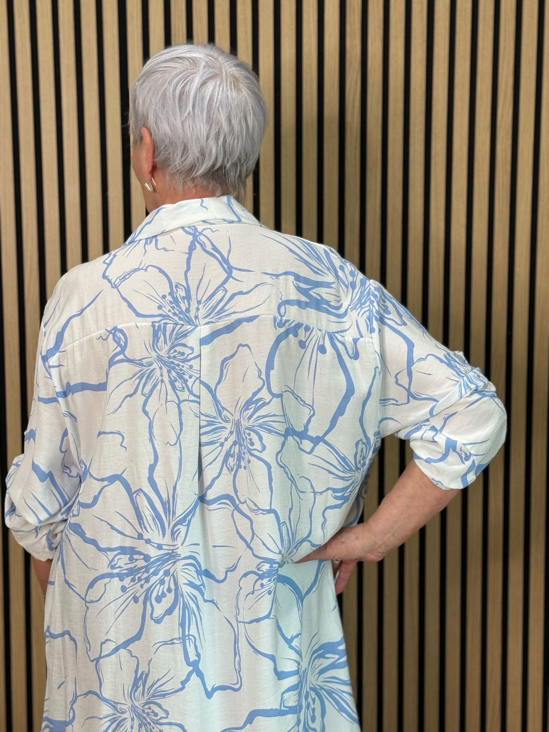 Floral Button Front Dress - Light Blue