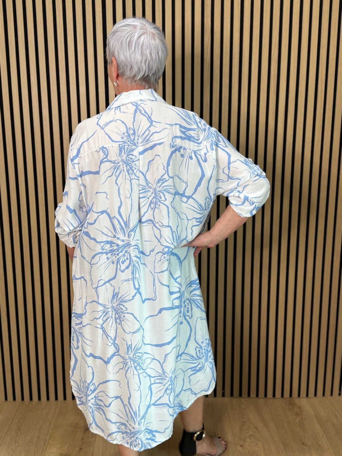 Floral Button Front Dress - Light Blue