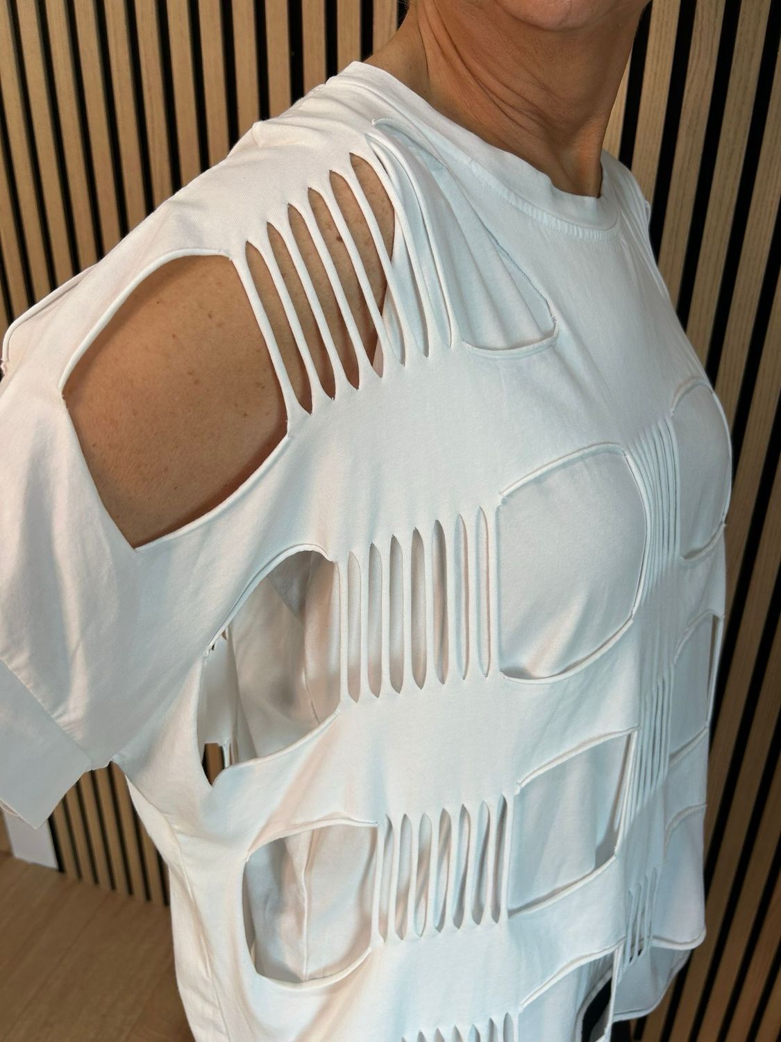 Distressed Cut Oversized Top - White