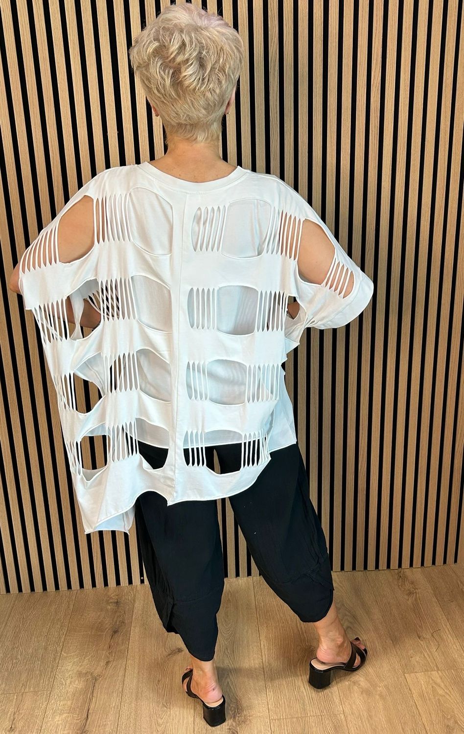 Distressed Cut Oversized Top - White